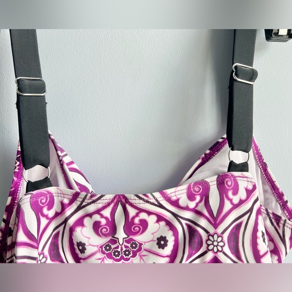 Swim Solutions Women's Purple Printed Tiered Fauxkini One-Piece Swimsuit Size 10 - Picture 7 of 10